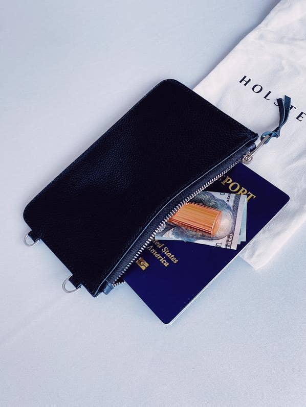 Bolsa com zíper complementar de couro genuíno Pebbled por atacado de HOLSTERE