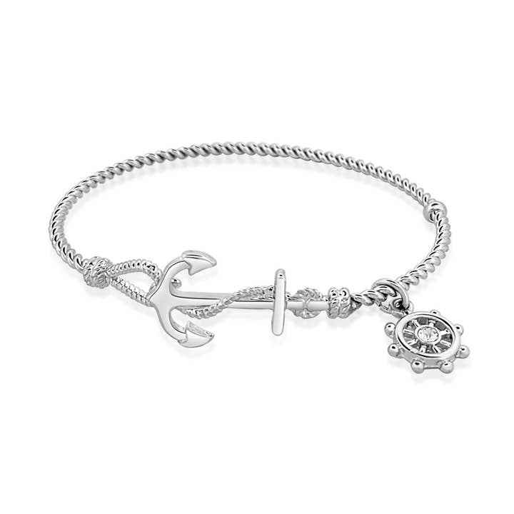 BeSheek Silvertone Nautical Anchor and Rope Bangle Bracelet for wholesale by BESHEEK JEWELRY