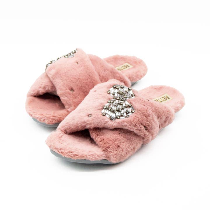 The Fefe Nude Luxury Plush Diamanté Embellished Handmade Slipper | RETTROSE | for wholesale on Faire1