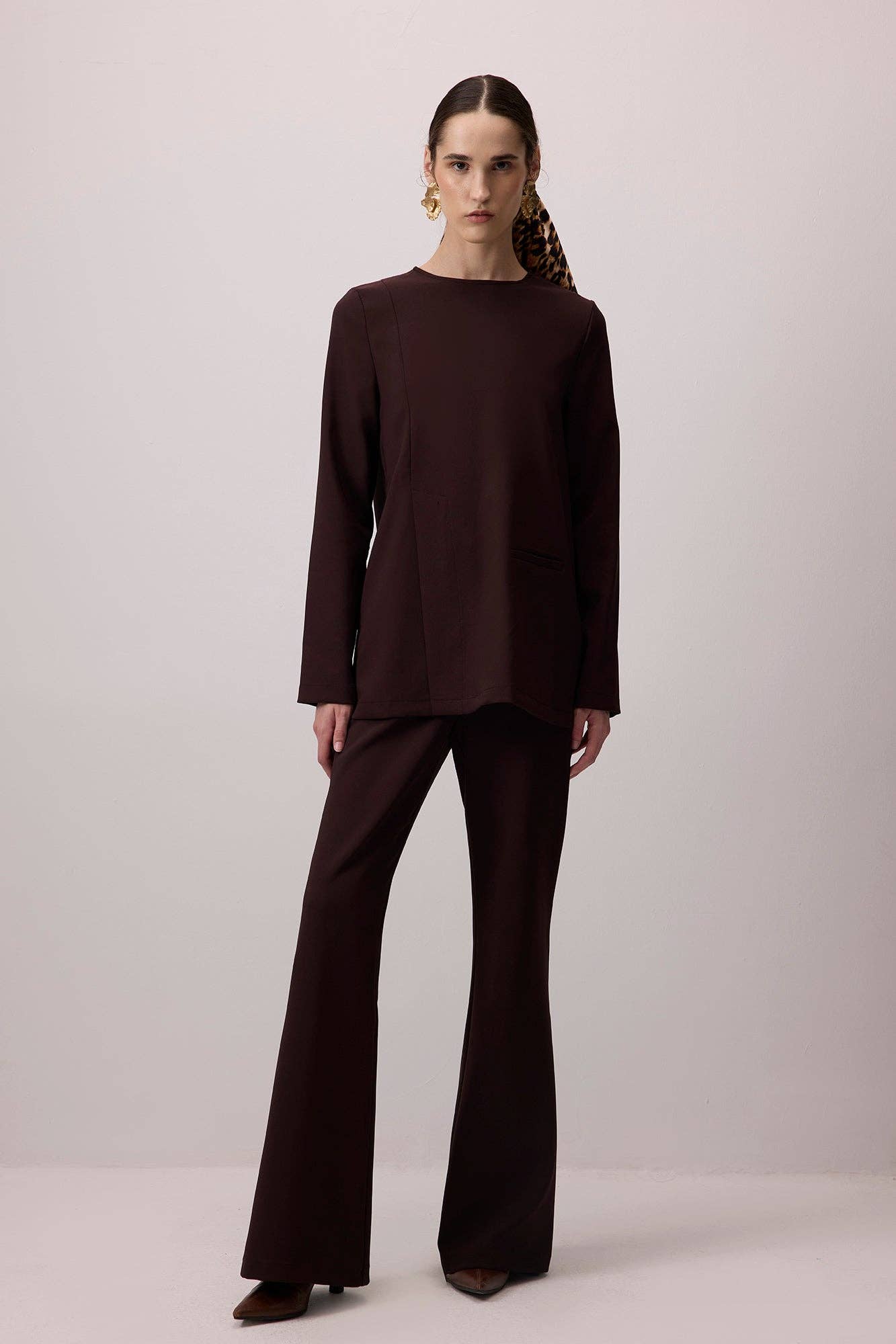 Kahverengi CREPE TUNIC WITH POCKETS for wholesale on Faire4