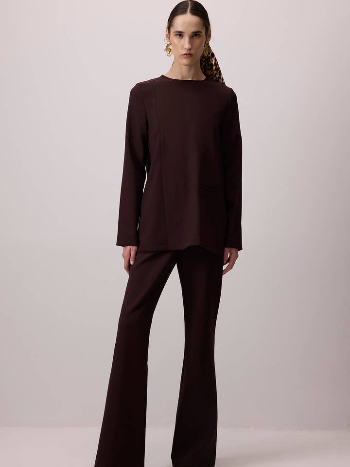 Kahverengi CREPE TUNIC WITH POCKETS for wholesale on Faire4