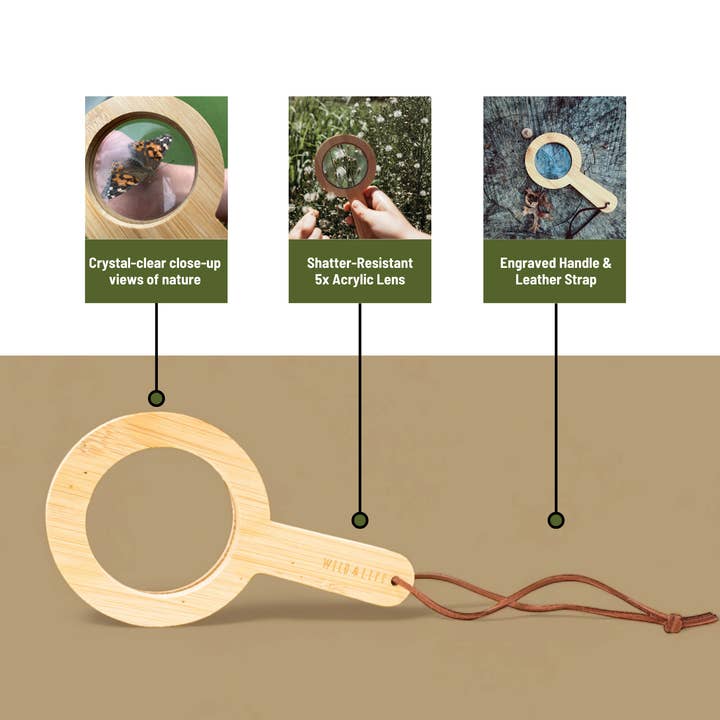 Wild Life Outdoor Adventures - Wholesale Magnifying Glass - EYE SPY Eco-Bamboo 5x Magnifying Glass