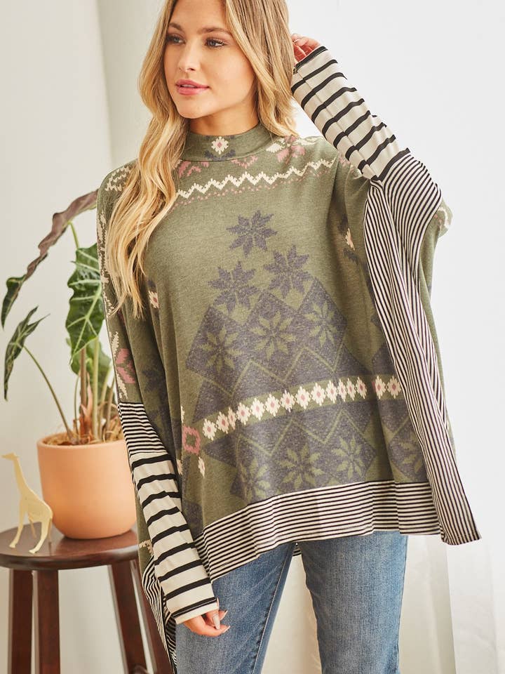 lovely melody - Wholesale Poncho - Women's - LMT2145-Terry Winter Poncho Tunic15