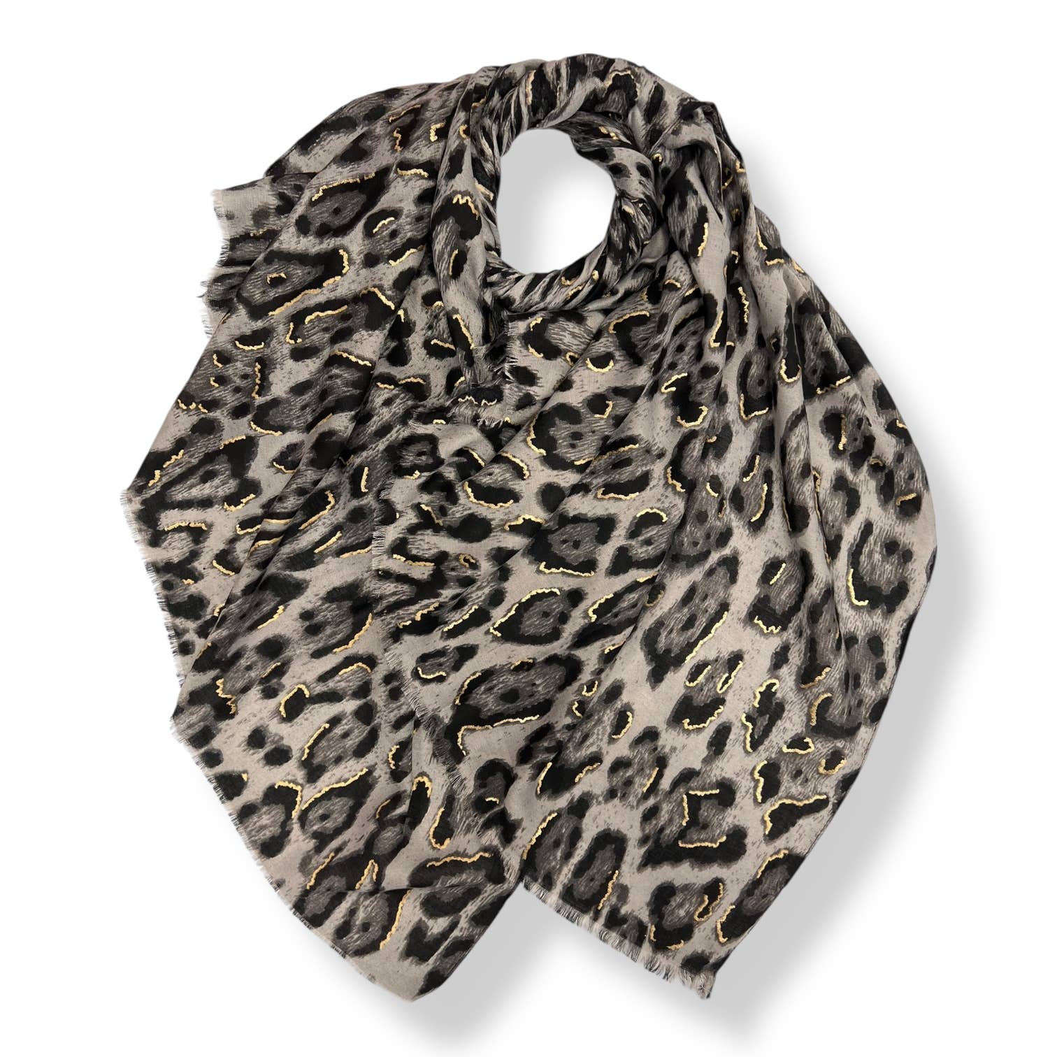 London Scarves – wholesale Halsduk - Dam – Klassisk leopardmönstrad scarf med gyllene flingor4