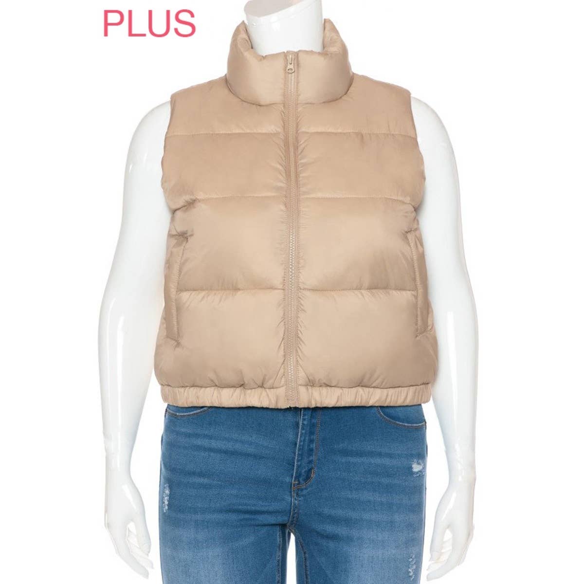 UP CLOTHING - Wholesale Outerwear Vest - Women's - PLUS Nylon High Neck Faux Down Puffer Vest2