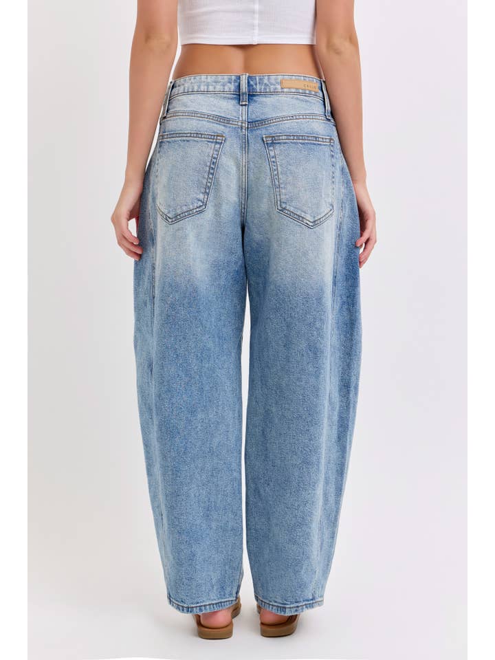 Cello Jeans - Wholesale Jeans - Women's - WV79502BR-MD Mid Waisted Barrel Jeans with Side Panels