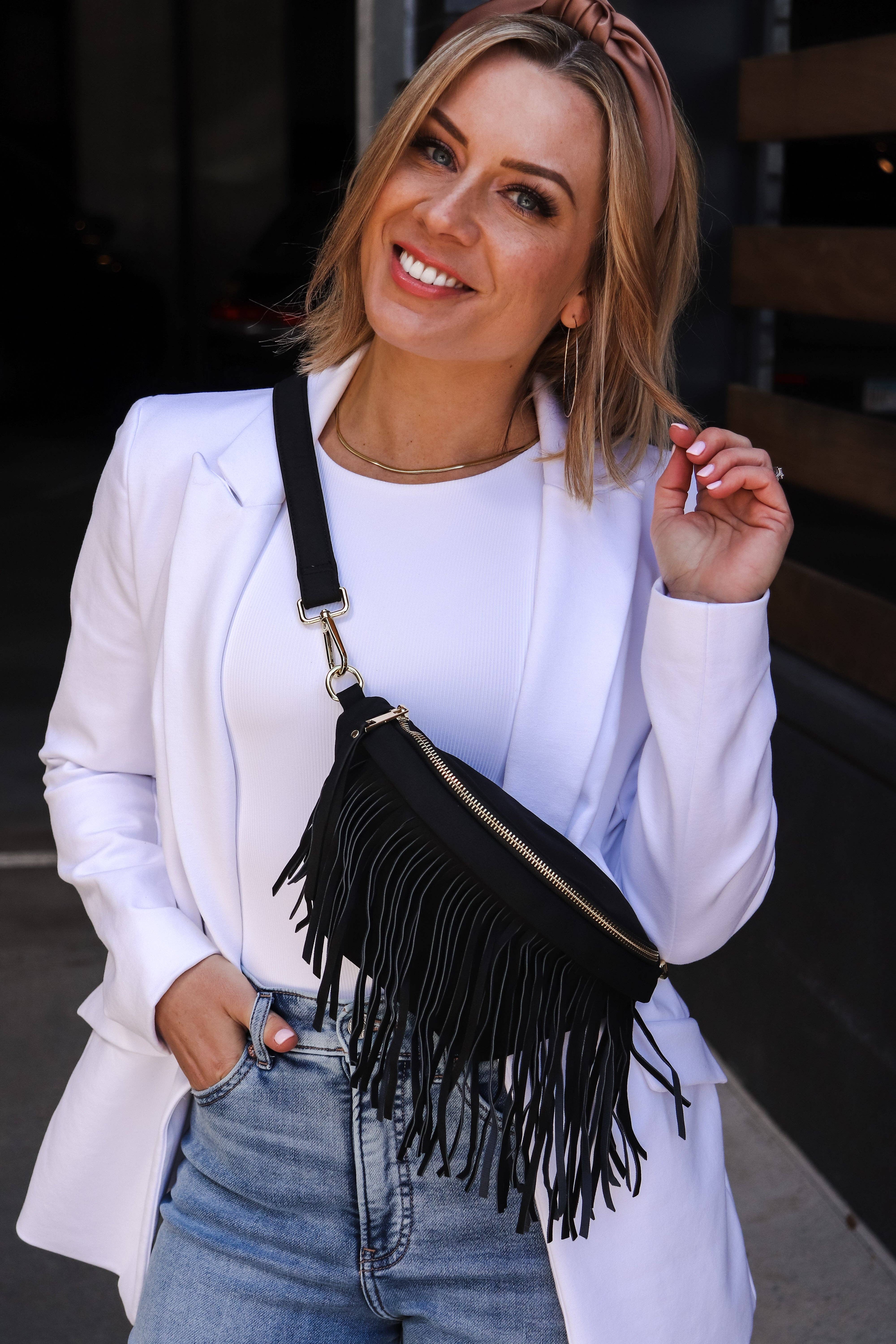 Thomas and Lee Company - Wholesale Belt Bag - Women's - Sabrina Vegan Removable Fringe Style Suede Bum Sling Hip Bag9