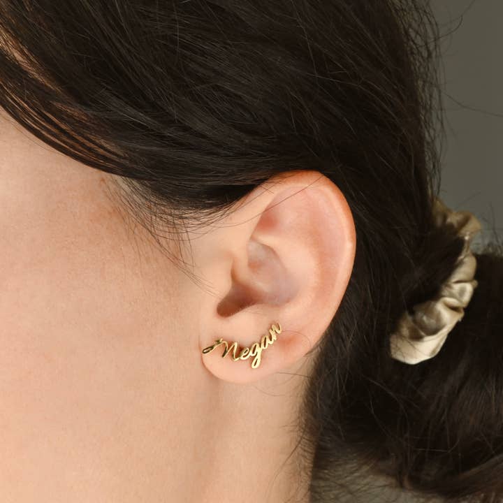 Blueyejewelry - Wholesale Stud/Post Earrings - Custom Name Earrings- 18k Gold Personalized Name Studs