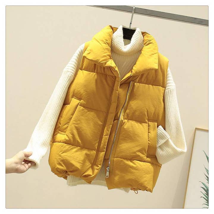 Fashion Combination - Wholesale Jacket - Women's - zip up button puffer vest with waist toggles