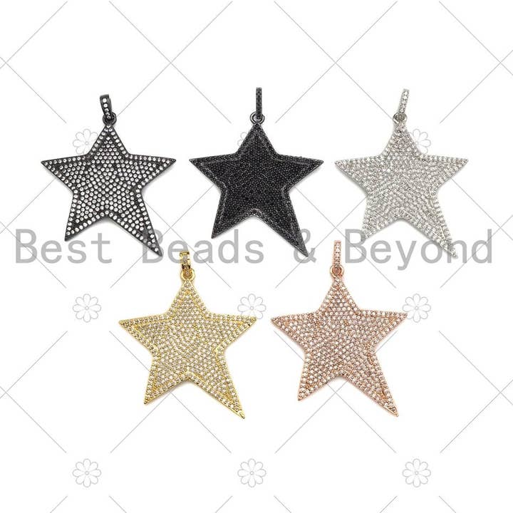 BestBeads&Beyond – wholesale Individual charm/pendant – CZ Micro Pave Five Star Shape Pendant/Charm,CZ Gold/Black/Rose Gold/Silver Charm, Necklace Bracelet Charm Pendant,36x42mm,Sku#L5750