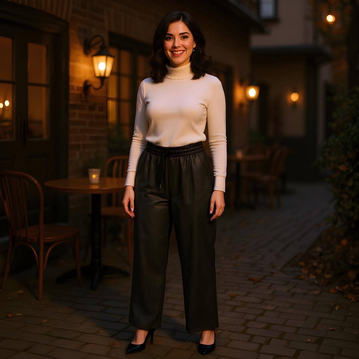 Kurt Muller - Venta al por mayor Pantalones - Mujer - Pantalones de Pierna Ancha de Imitación de Cuero Negros1