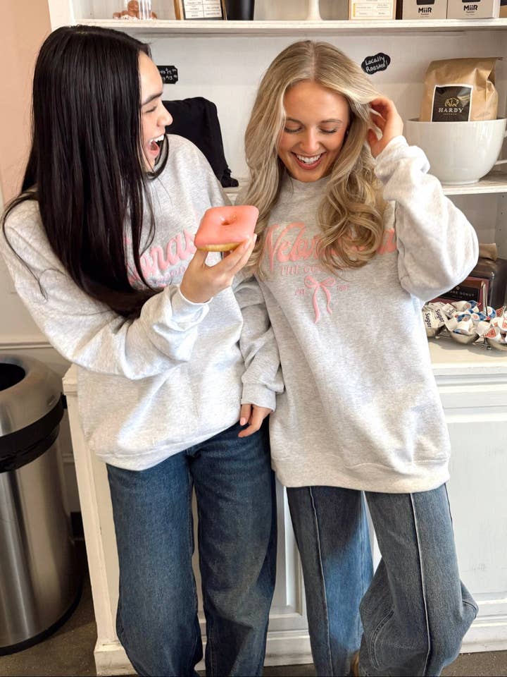 Grey Nebraska Bow Sweatshirt for wholesale on Faire3