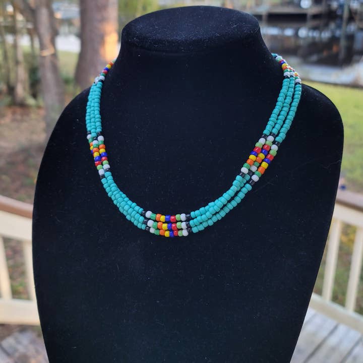 Horse Spirit Studio - Wholesale Choker/Collar - Inheemse Zuidwestelijke handgemaakte Turquoise glazen kraal choker4