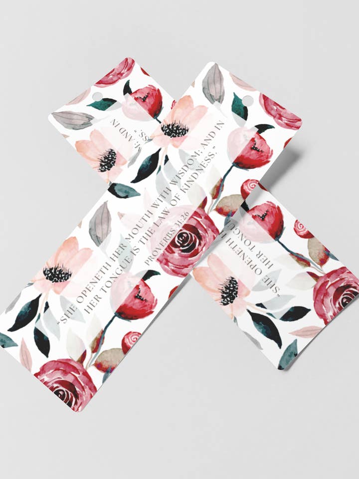 Marque-page verset biblique laminé floral rose pour la vente par Prickly Petal Boutique