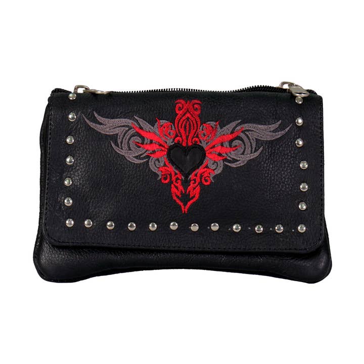Hot Leathers CPE2001 Reflective Heart with Studs Clip Pouch-8”X5”X1” for wholesale by Hot Leathers
