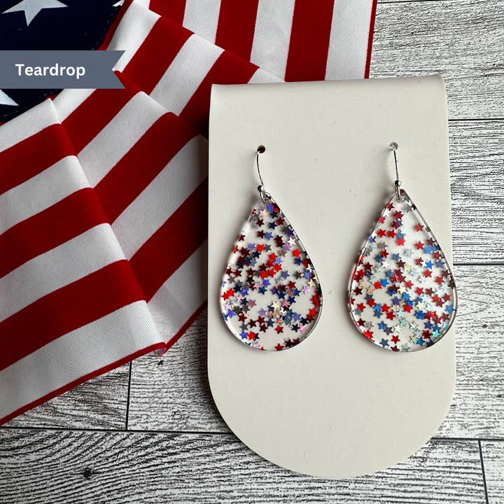 Patriottische oorbellen, oorbellen van 4 juli, glitter uit de VS voor wholesale door The Boutique by Sarah