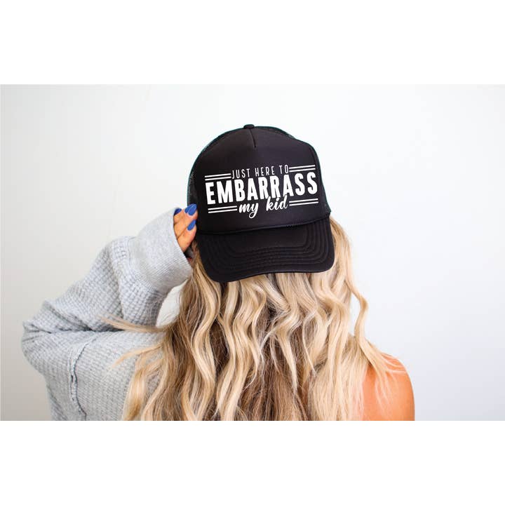 Embarrass My Kids DTF Printed Black Trucker Hat for wholesale by Southern Attitude Designs Inc