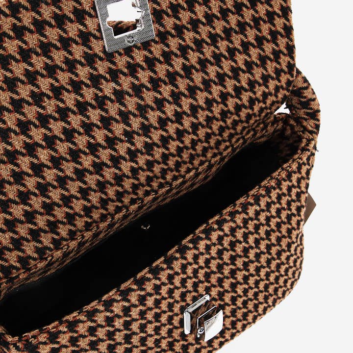Collections by Fame Accessories - Wholesale Top Handle Bag - Women's - Houndstooth Pattern Rectangle Handbag