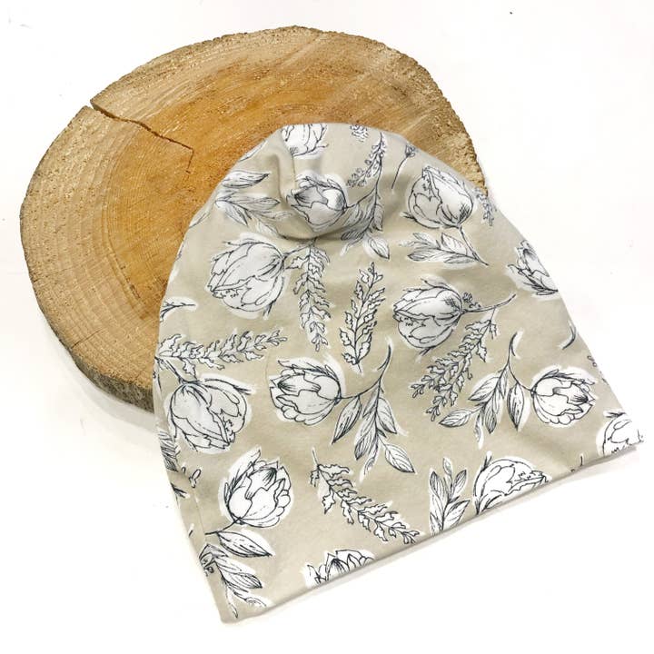 Beanie - Neutral Floral for wholesale by Northern Lullaby