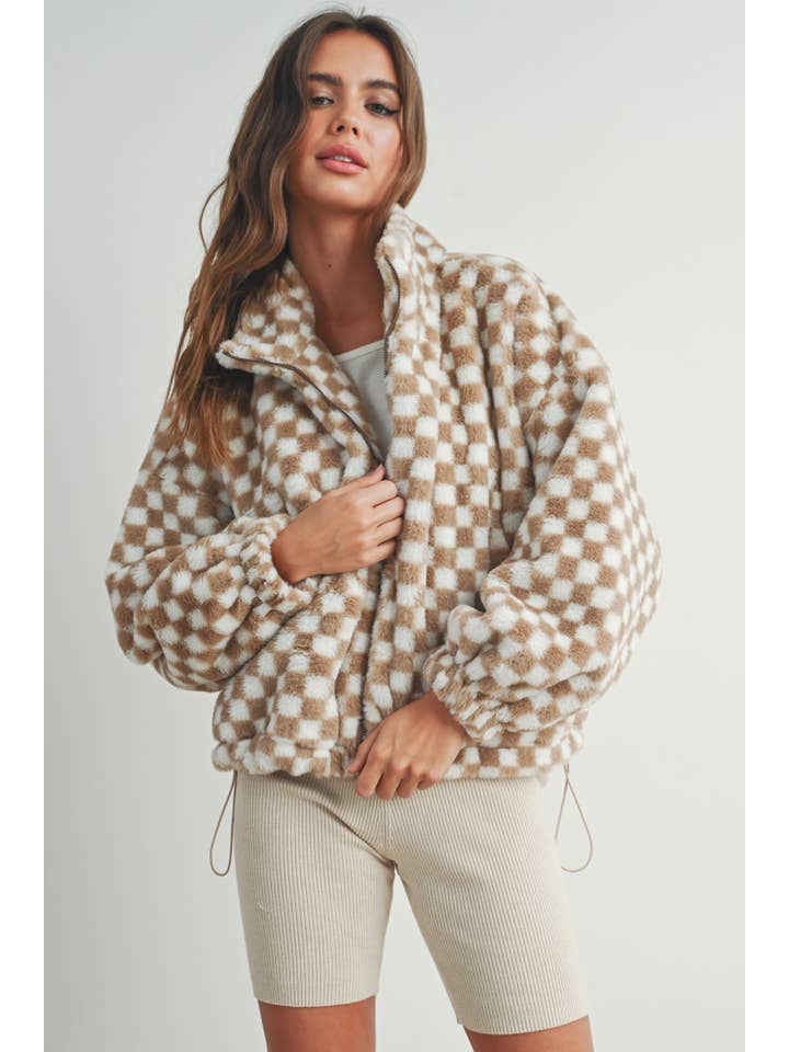BUTTERMELON - Wholesale Jacket - Women's - Fall Winter Checker Teddy Fall Jacket - BMJ70032