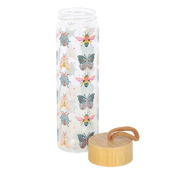 Something Different Wholesale - Wholesale Water Bottle - Floral Bug Print Glass Water Bottle2