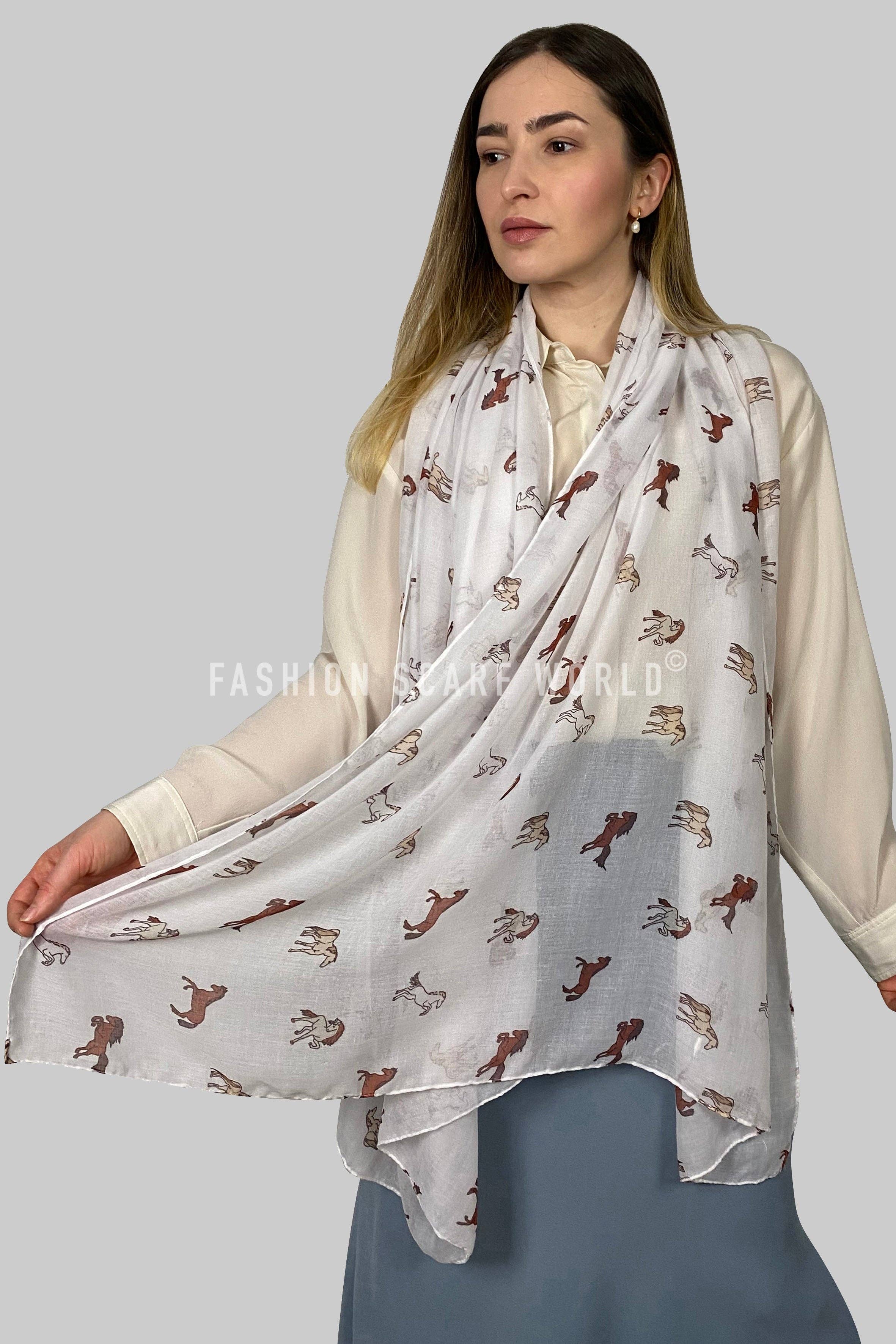 White Galloping Horse Print Scarf for wholesale on Faire2