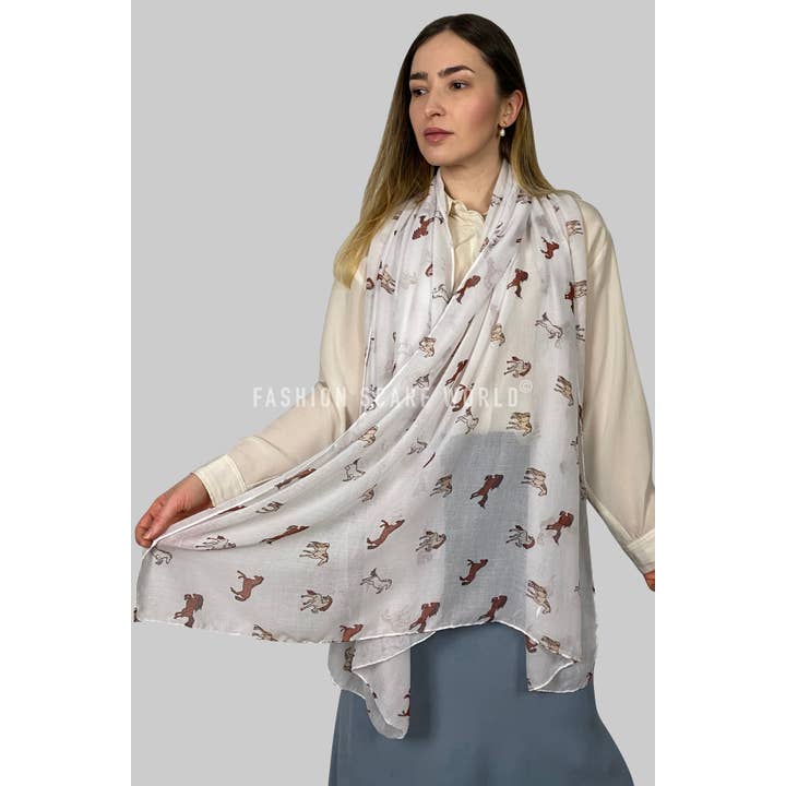 White Galloping Horse Print Scarf for wholesale on Faire2