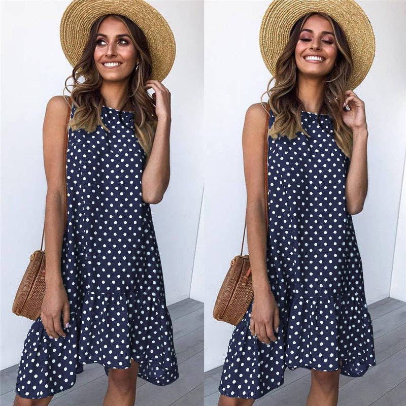 Sharon Tatem Fashion LLC - Wholesale Dress - Women's - Dress Sexy Boho Beach Sundress Women Floral Printed Polka Dot2