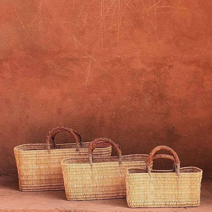 HandmadeBestSeller – wholesale Basket – Reed Storage baskets - leather handles