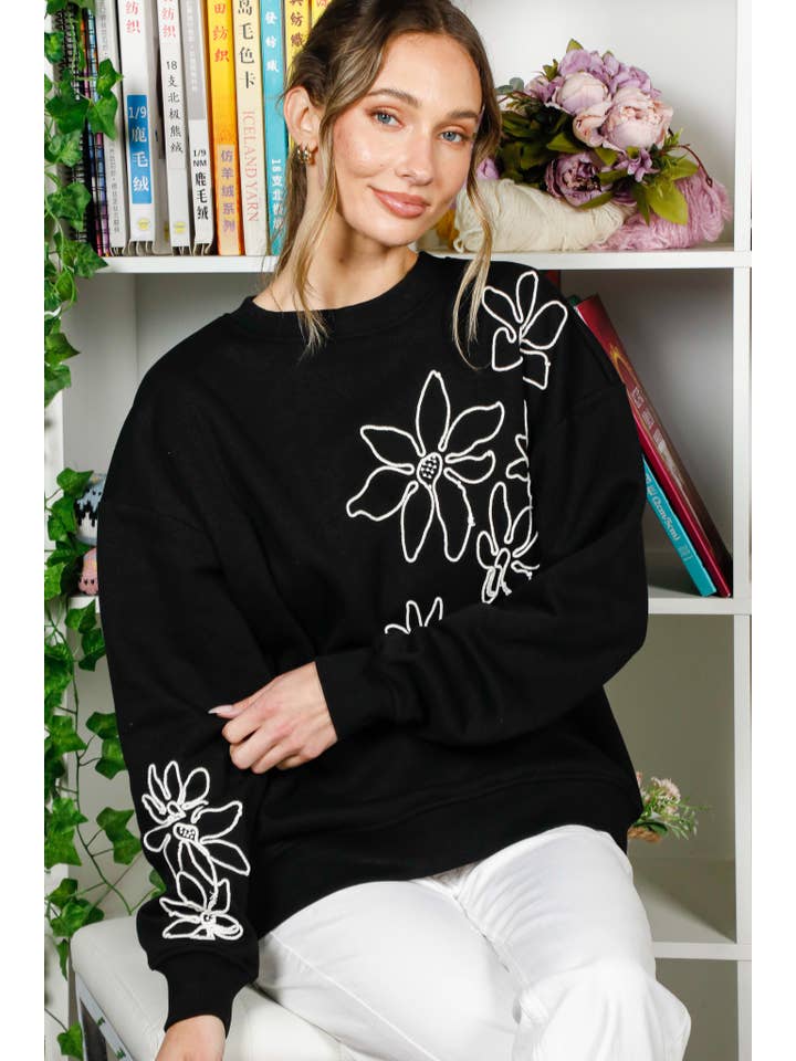 Vine & Love - Vente Sweat-shirt – femme - Sweat-shirt à col rond et manches longues brodé de fleurs VT8226920