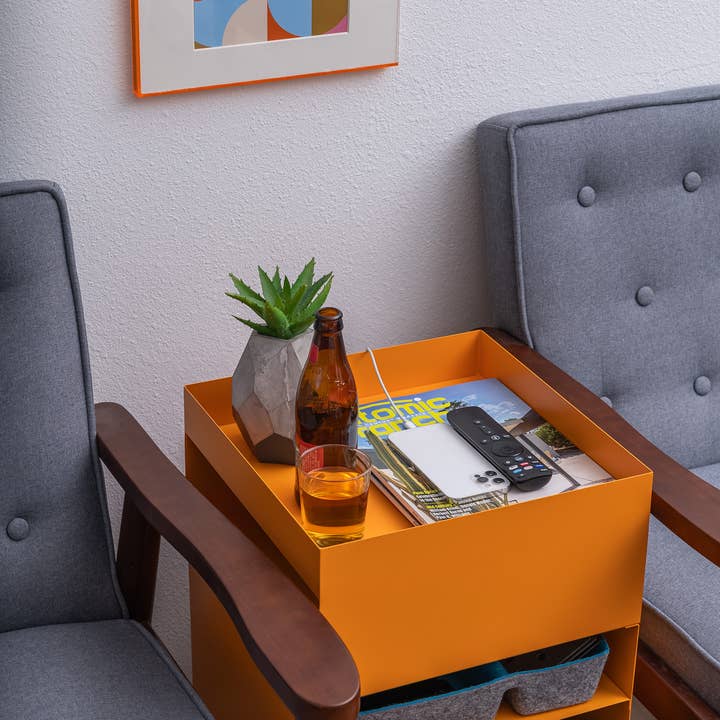 hide+seek SUPPLY CO - Wholesale Side Table - Quad Rolling Side Table/Cart-orange