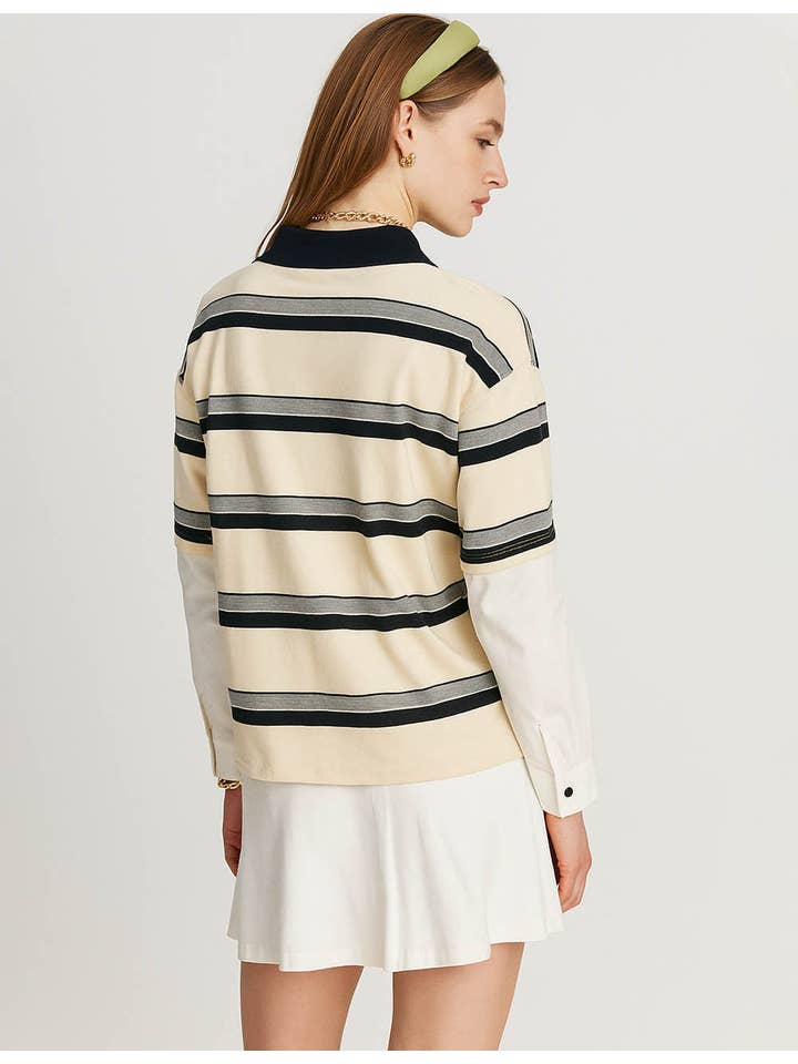 Sweetkama - Wholesale Sweatshirt - Women's - Ladies Color Block Stripe Lapel Pullover Top Everyday Sweatshirt4