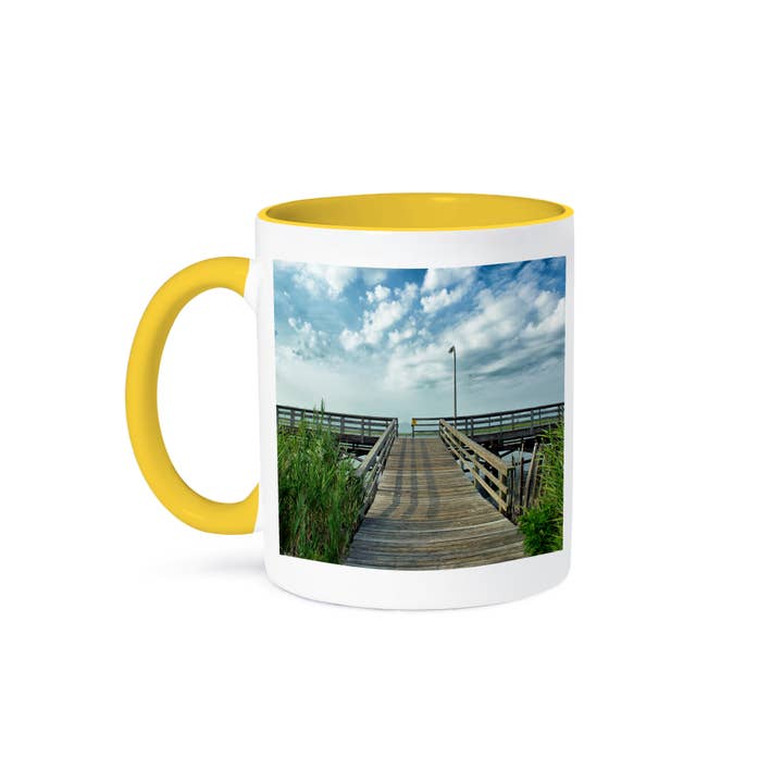 3dRose - Wholesale Coffee Mug - 3dRose, Boardwalk, beach foliage, blue skies and clouds, Mug
