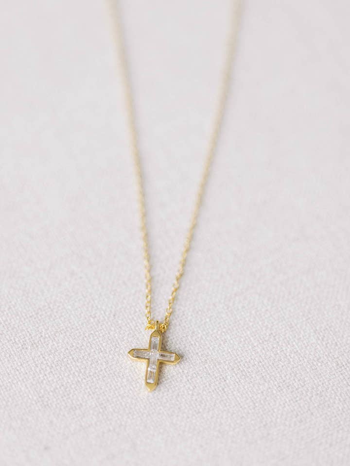 Gold Crystal Cross Necklace for wholesale by Coast and Cove