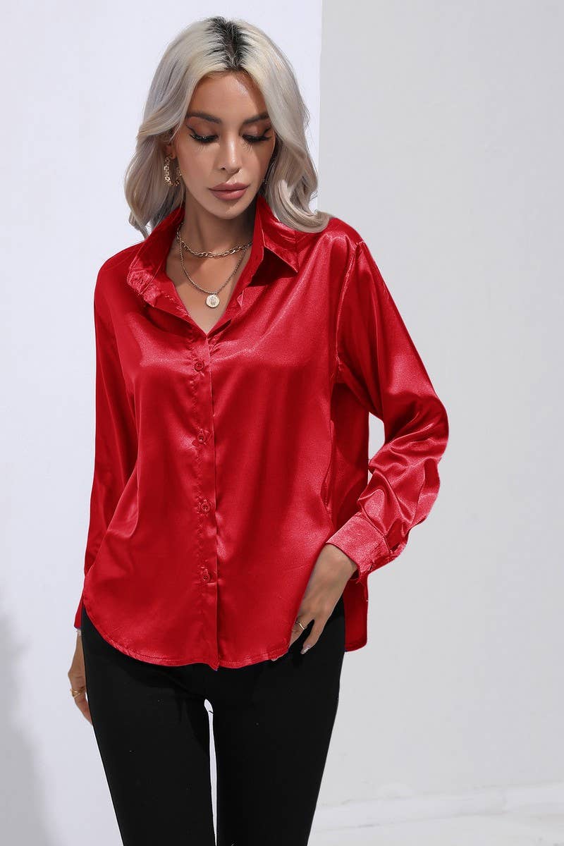 NINEXIS - Wholesale Button Down Shirt - Women's - CWTBLL0690_Button Down Silky Satin Long Sleeve Top64
