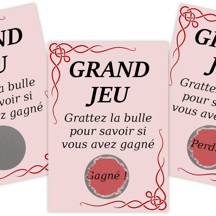 Lot de 50 cartes à gratter gagné et perdu rouges pour la vente par Tendance Cadeau