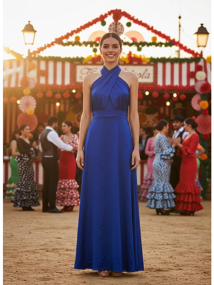 ELECTRIC BLUE LONG DRESS 50785 for wholesale on Faire