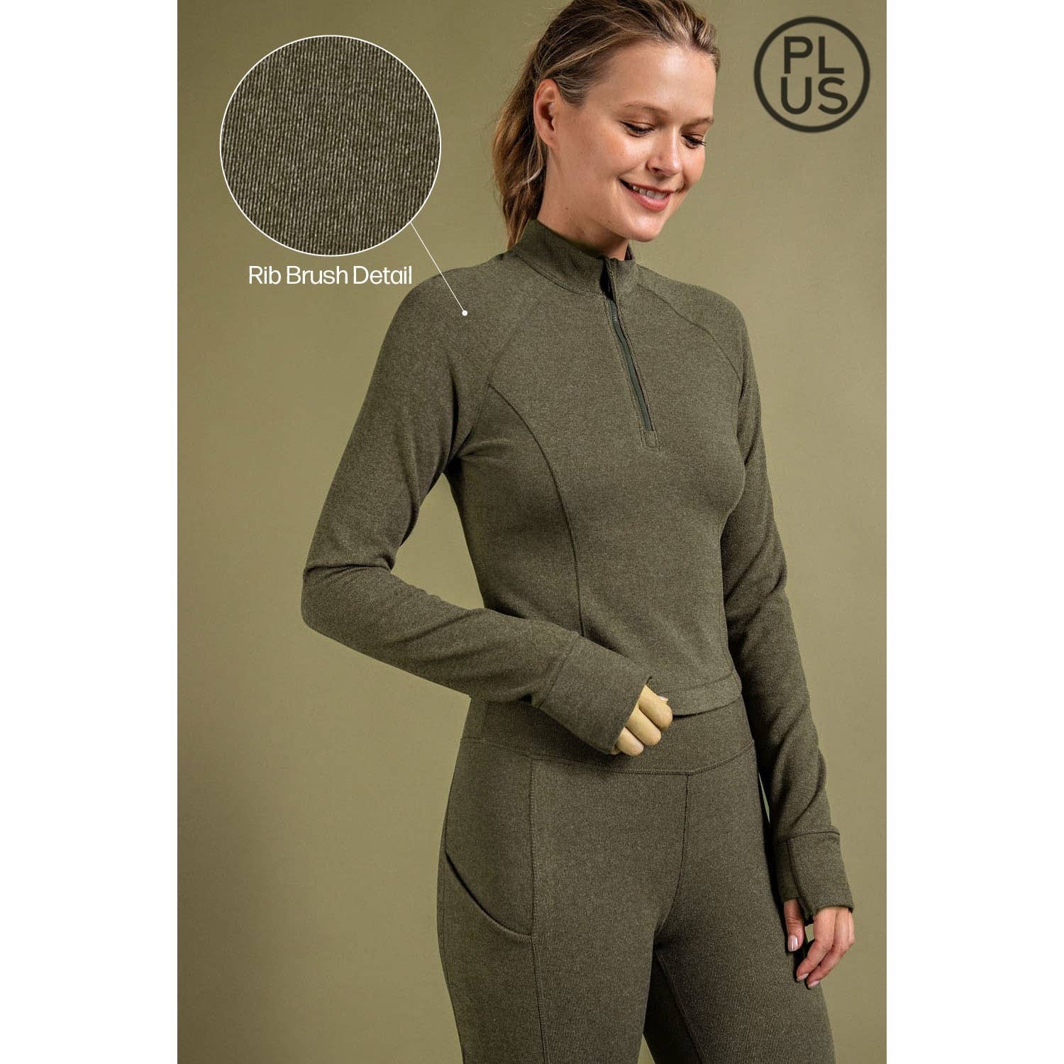 Rae Mode - Vente Chemise – femme - HAUT CÔTELÉ À MANCHES LONGUES ET COL MONTANT BROSSÉ DE GRANDE TAILLE32