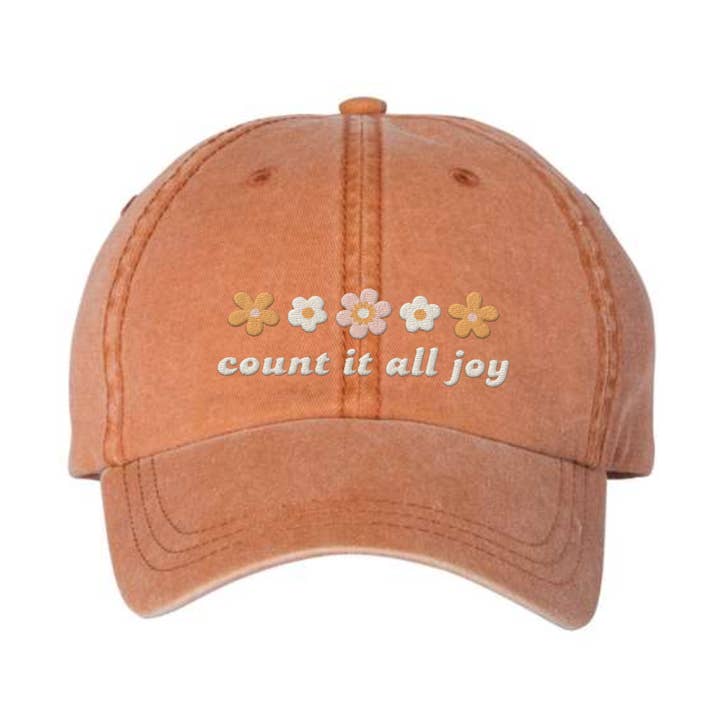 Count It All Joy Embroidered Baseball Cap, Christian Hat, for wholesale by Scripted Pearl