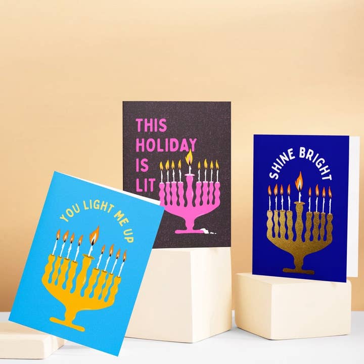 "Lit Holiday" Hand-Drawn Eco-Greeting Holiday Cards for Hanukkah for wholesale by UpRoot Design Studio