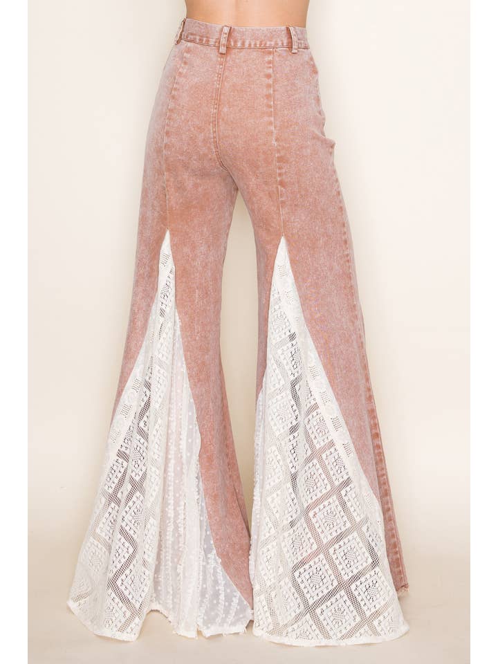 TAN JEANS A GAMBA LARGA CON DETTAGLIO IN PIZZO 2481PIE TAN in vendita all'ingrosso su Faire4