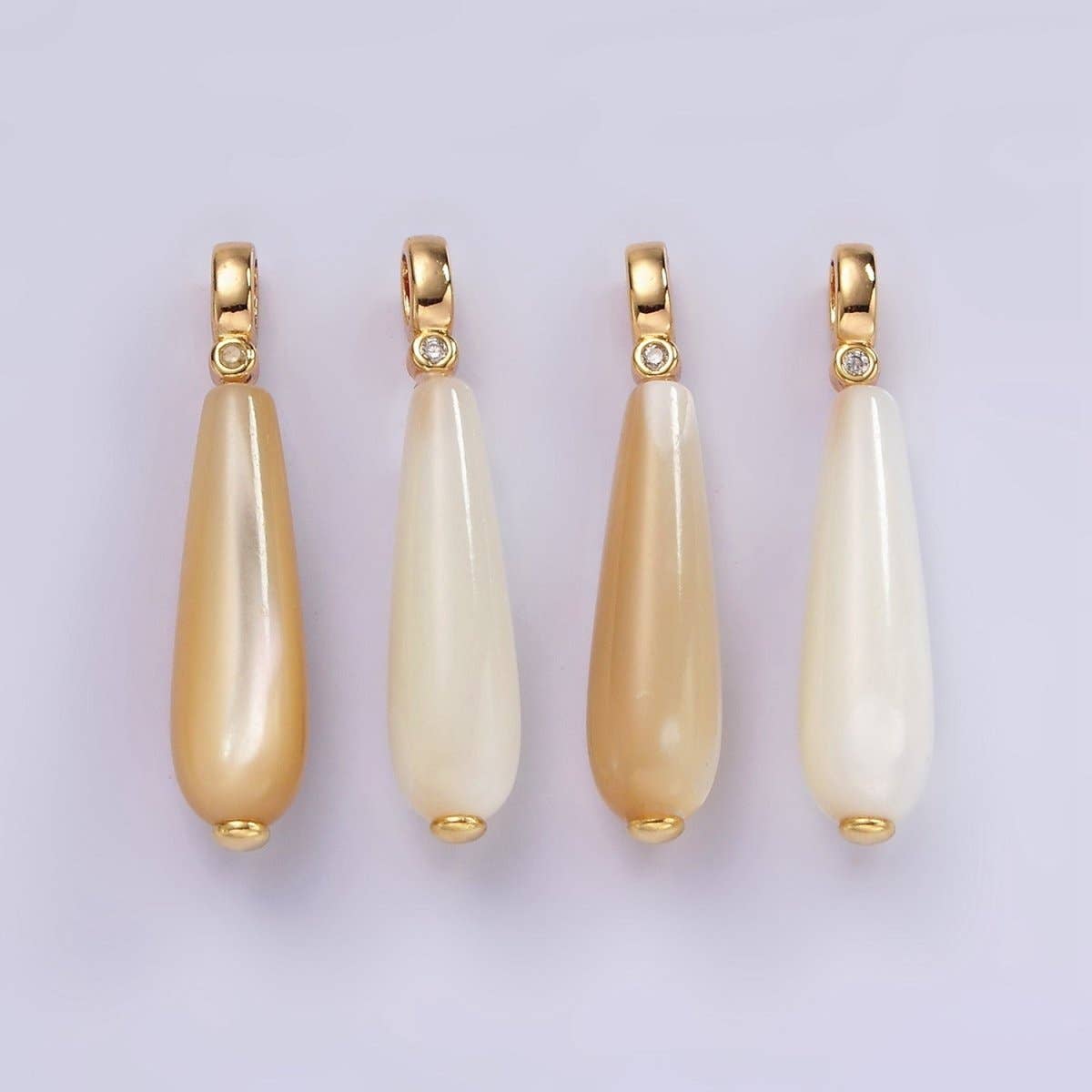 Aim Eternal - Wholesale Individual Charm/Pendant - 14K Gold Filled White, Peach Freshwater Pearl Linear Teardrop Clear CZ Bail Pendant | P1654 P16554