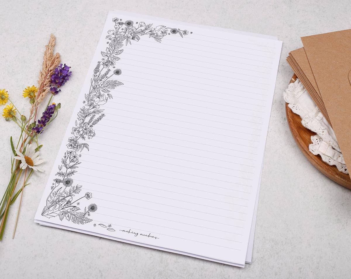 Making Meadows Ltd - Wholesale Letterhead - A4 writing paper with monochrome floral | Letter Paper2
