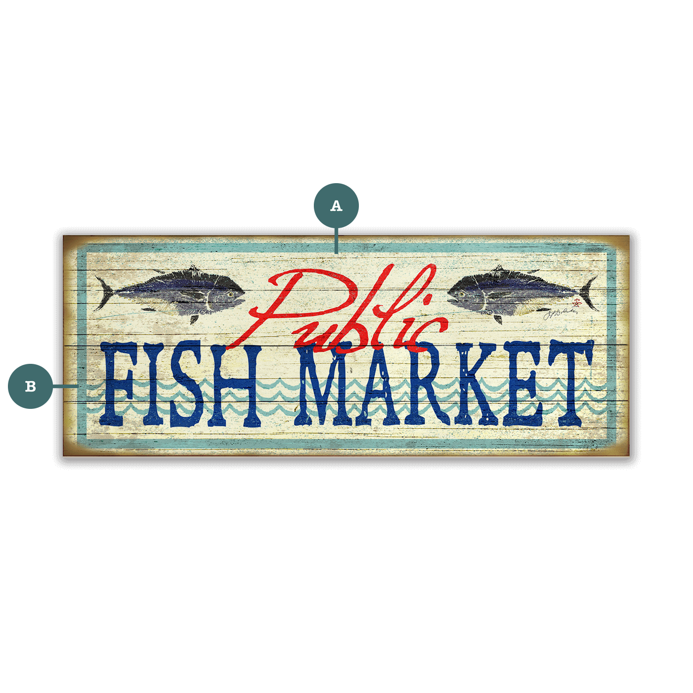 Old Wood Signs - Wholesale Sign - Public Fish Market - Wood & Metal Wall Art0