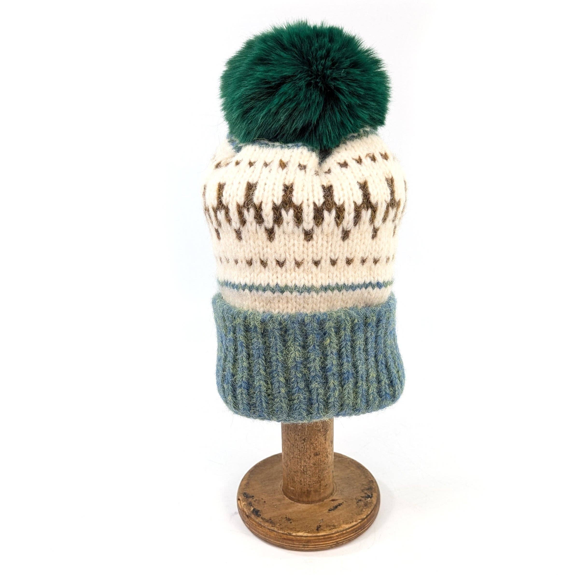Black Ginger - Wholesale Beanie - Women's - Fair Isle Pattern PomPom Hat - Green2