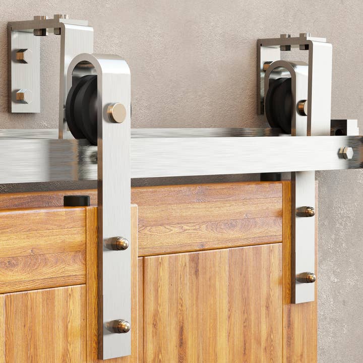 Double Track U-Shape Bypass Sliding Barn Door Hardware Kit - Classic Design Roller for wholesale by Homacer INC