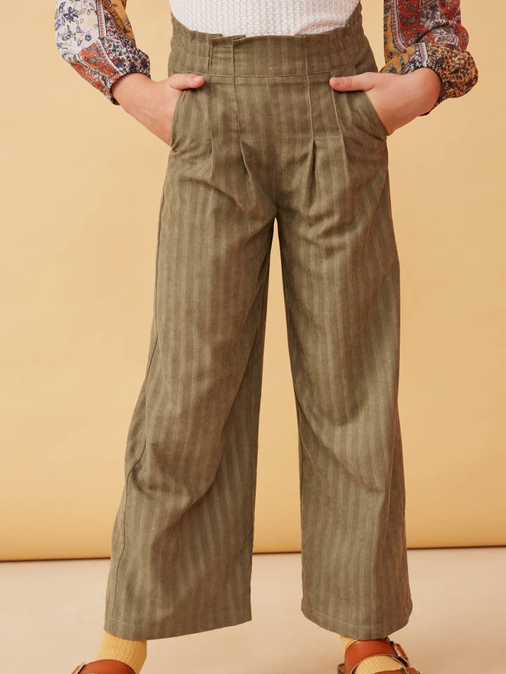 Girls Pleated Front Striped Wide Leg Pants for wholesale by Hayden LA