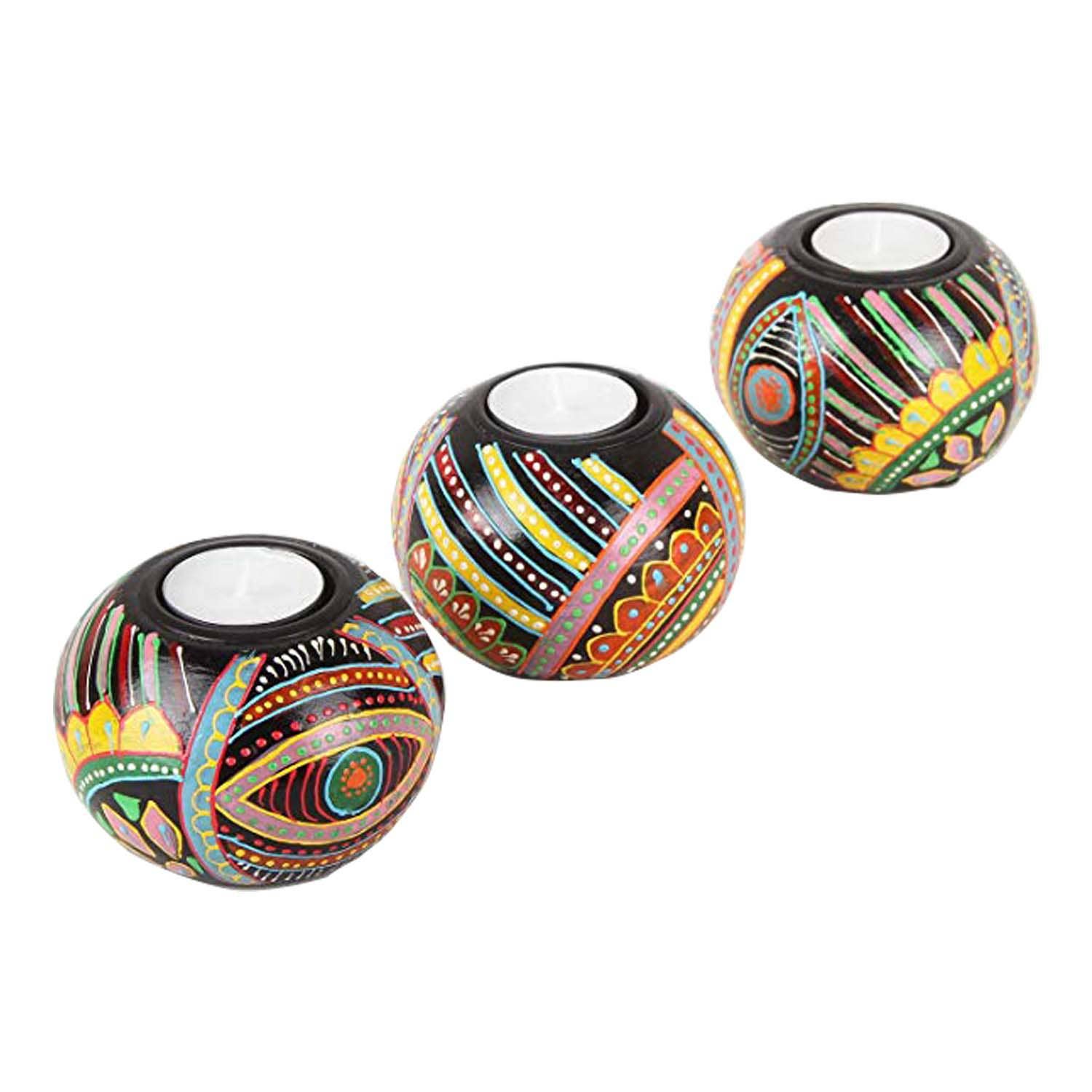 Casa Moro – Suporte de vela por atacado – Conjunto de 3 castiçais orientais pintados à mão para vela tealight Aicha1