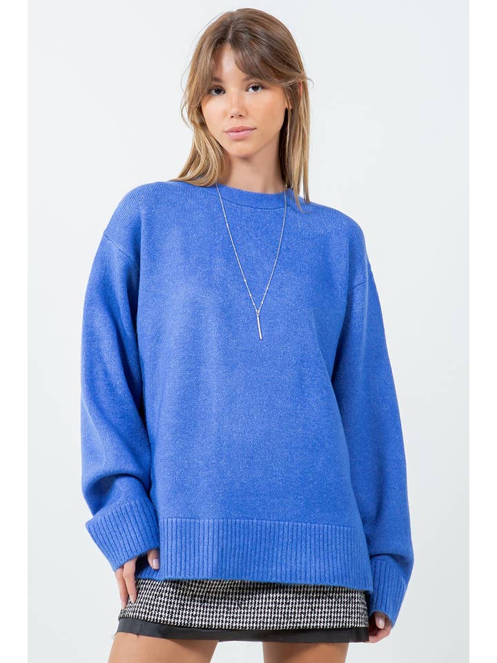 OPEN BACK WITH ADJUSTERS FUZZY KNITTED SWEATER - BLUE for wholesale on Faire4