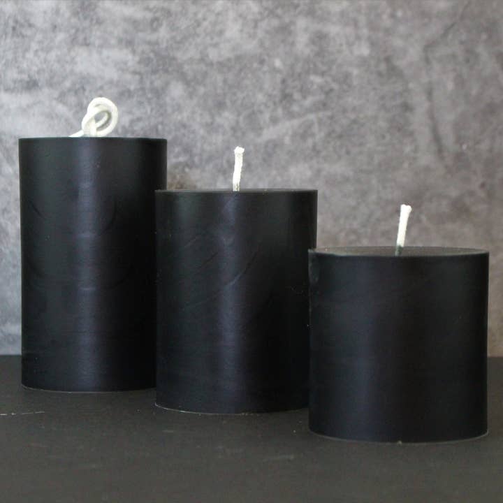 Black Beeswax Pillar Candles Natural Scented Candle for wholesale by Happy Honey Bee Co.